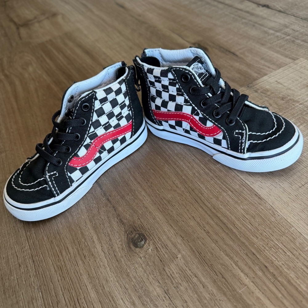 Vans Sk8-Hi Zip Toddler 6.0 Checkerboard Black Red High Top Sneakers 721356 - Picture 7 of 10